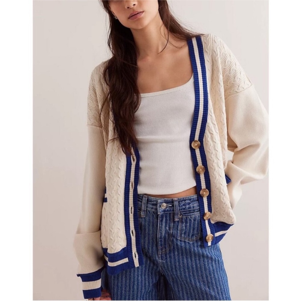 FREE PEOPLE We The Free Varsity Cardi / Ecru NWOT medium